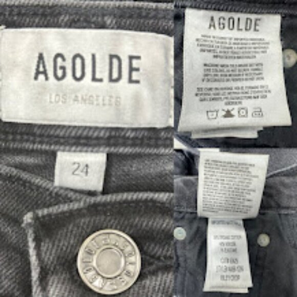 Agolde Riley High Rise Straight Leg Crop Jeans Size 24 In Panormaic Black Faded - Picture 8 of 15